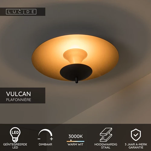 Lucide VULCAN - Plafonnière - Ø 35 cm - LED Dimb. - 1x9W 3000K - Zwart - USP
